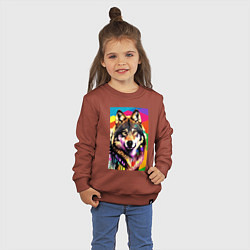 Свитшот хлопковый детский Красочный волк - поп-арт - нейросеть, цвет: кирпичный — фото 2
