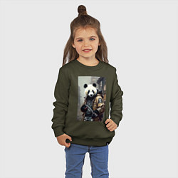 Свитшот хлопковый детский Cool panda - cyberpunk - warrior, цвет: хаки — фото 2