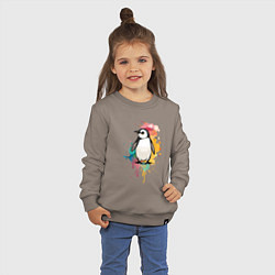 Свитшот хлопковый детский Красочный пингвин, цвет: утренний латте — фото 2