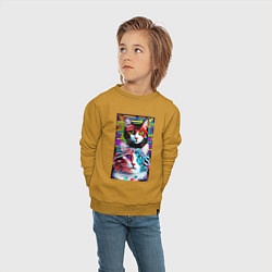 Свитшот хлопковый детский Обалдевшие кот и кошка с разными глазами - поп-арт, цвет: горчичный — фото 2