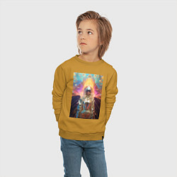 Свитшот хлопковый детский Голографическая девушка из будущего, цвет: горчичный — фото 2