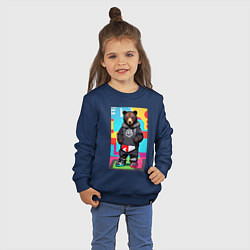 Свитшот хлопковый детский Прикольный мишутка - поп-арт - нейросеть, цвет: тёмно-синий — фото 2