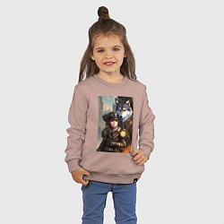 Свитшот хлопковый детский Крутая девчонка под защитой волка - стимпанк - ней, цвет: пыльно-розовый — фото 2