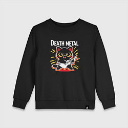Свитшот хлопковый детский Death metal - котик с гитарой, цвет: черный