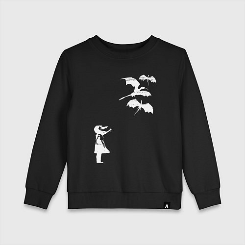 Детский свитшот Девочка и драконы / Черный – фото 1
