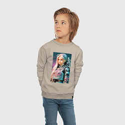 Свитшот хлопковый детский Barbie - cyberpunk - neural network, цвет: миндальный — фото 2