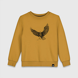 Свитшот хлопковый детский Орёл машет крыльями, цвет: горчичный