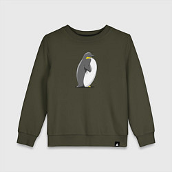 Свитшот хлопковый детский Мультяшный пингвин сбоку, цвет: хаки
