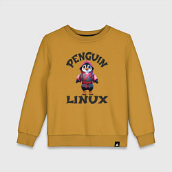 Свитшот хлопковый детский Система линукс пингвин в кимоно, цвет: горчичный