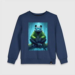 Свитшот хлопковый детский Панда слушает музон в лесу - нейросеть, цвет: тёмно-синий