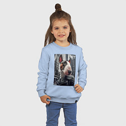 Свитшот хлопковый детский Dude bull terrier in New York - ai art, цвет: мягкое небо — фото 2