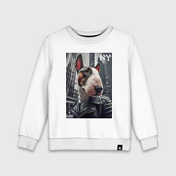 Свитшот хлопковый детский Dude bull terrier in New York - ai art, цвет: белый