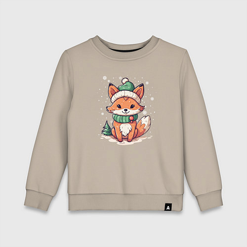 Детский свитшот Милая новогодняя лисичка / Миндальный – фото 1