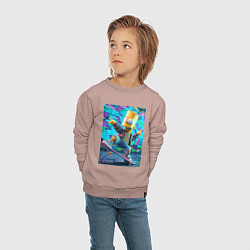 Свитшот хлопковый детский Скейтбордист Барт Симпсон на фоне граффити, цвет: пыльно-розовый — фото 2