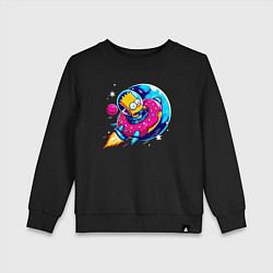 Свитшот хлопковый детский Барт Симпсон на ракете-пончике - нейросеть, цвет: черный