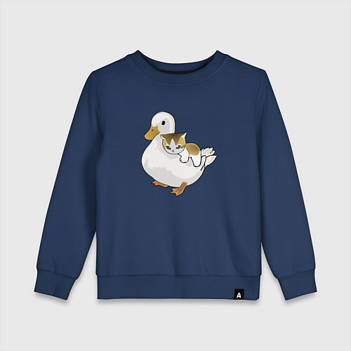 Детский свитшот Утка с другом котёнком / Тёмно-синий – фото 1