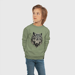 Свитшот хлопковый детский Племенной волк, цвет: авокадо — фото 2