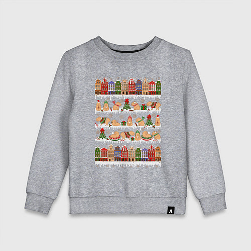 Детский свитшот Капибара зимой на Новый год / Меланж – фото 1