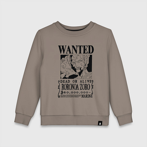 Детский свитшот Розыскная листовка Зоро One Piece / Утренний латте – фото 1