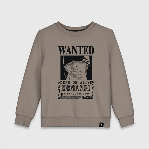 Детский свитшот Награда за голову Ророноа Зоро One Piece / Утренний латте – фото 1