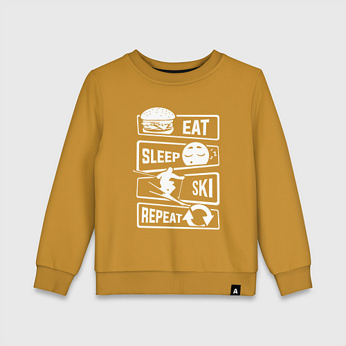 Детский свитшот Еда сон лыжи / Горчичный – фото 1