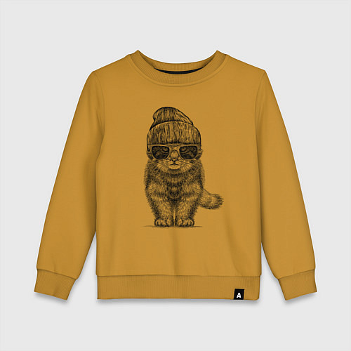 Детский свитшот Котенок манул хипстер / Горчичный – фото 1