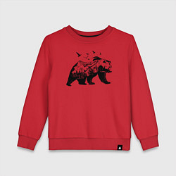 Свитшот хлопковый детский Силуэт тайги в медведе, цвет: красный