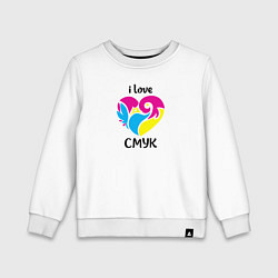 Свитшот хлопковый детский I love cmyk, цвет: белый