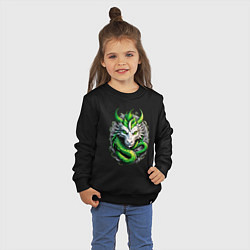 Свитшот хлопковый детский Зеленый дракон символ 2024 года, цвет: черный — фото 2