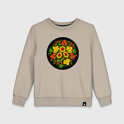 Детский свитшот Хохломская роспись цветы и ягоды в чёрном круге