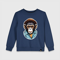 Свитшот хлопковый детский Портрет обезьяны в шляпе, цвет: тёмно-синий