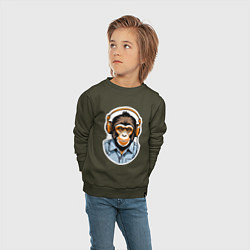 Свитшот хлопковый детский Портрет обезьяны в наушниках, цвет: хаки — фото 2