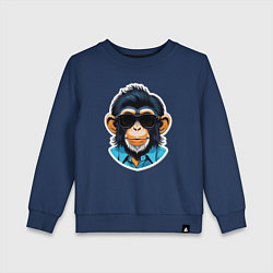 Свитшот хлопковый детский Портрет обезьяны в темных очках, цвет: тёмно-синий