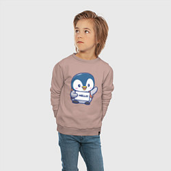 Свитшот хлопковый детский Привет пингвин, цвет: пыльно-розовый — фото 2