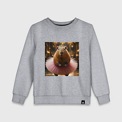 Детский свитшот Мем капибара балерина в розовой юбке