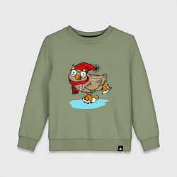 Свитшот хлопковый детский Сова на катке, цвет: авокадо