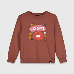 Свитшот хлопковый детский Go girl lips, цвет: кирпичный