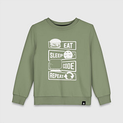 Детский свитшот Eat sleep code repeat арт