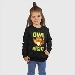 Свитшот хлопковый детский Owl right - каламбур отлично, цвет: черный — фото 2