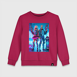 Свитшот хлопковый детский Ken and Barbie - cyberpunk ai art, цвет: маджента