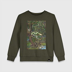 Свитшот хлопковый детский Леший-озорник в шляпе в лесу, цвет: хаки