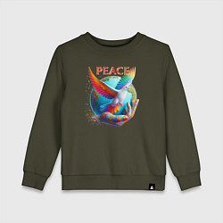 Свитшот хлопковый детский Голубь мира peace, цвет: хаки