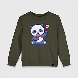 Свитшот хлопковый детский Ice cream panda, цвет: хаки