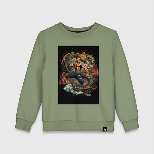 Детский свитшот Муай Тай боец и зеленый дракон / Авокадо – фото 1