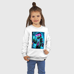 Свитшот хлопковый детский Minecraft - neon character ai art, цвет: белый — фото 2