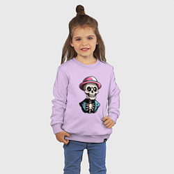 Свитшот хлопковый детский Скелет в розовой шляпе, цвет: лаванда — фото 2