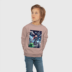 Свитшот хлопковый детский Minecraft and Mass effect - collaboration ai art, цвет: пыльно-розовый — фото 2