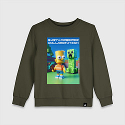 Свитшот хлопковый детский Bart and Creeper - collaboration ai art, цвет: хаки