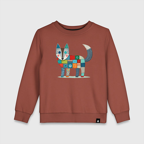 Детский свитшот Funny fox - patchwork ai art / Кирпичный – фото 1