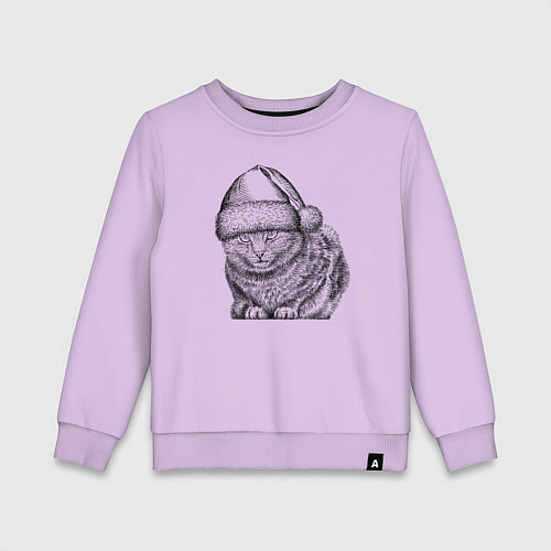 Детский свитшот Кот в новогоднем колпаке / Лаванда – фото 1